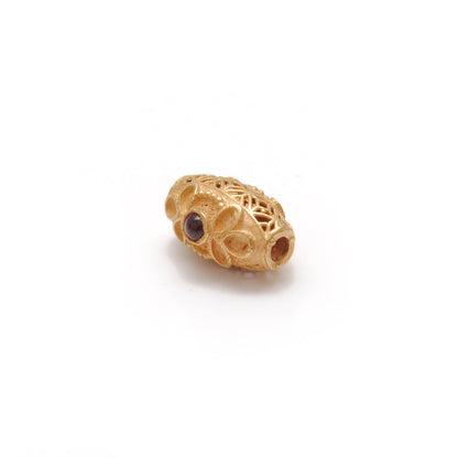 18K Solid Yellow Gold Oval Beads with Stone Inlay - 11x7.5 mm