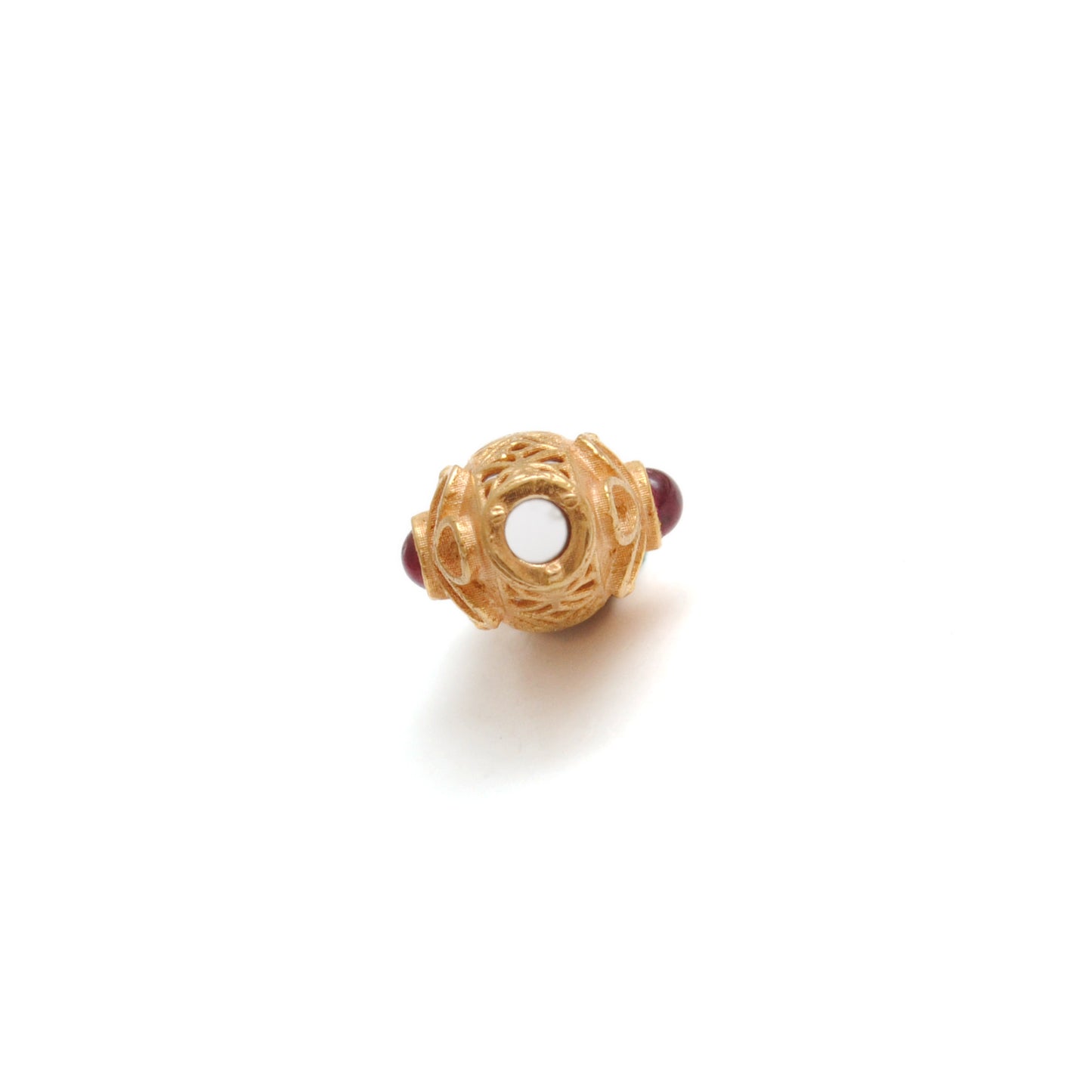 18K Solid Yellow Gold Oval Beads with Stone Inlay - 11x7.5 mm
