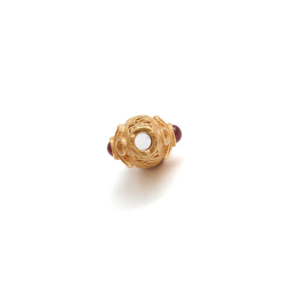 18K Solid Yellow Gold Oval Beads with Stone Inlay - 11x7.5 mm