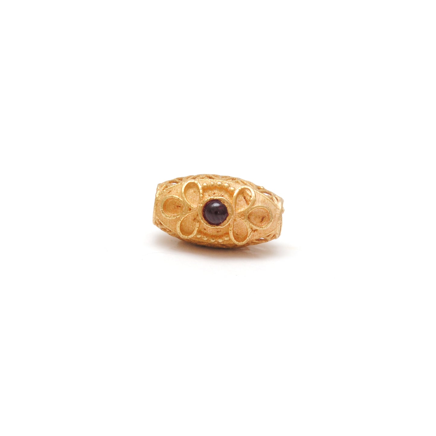 18K Solid Yellow Gold Oval Beads with Stone Inlay - 11x7.5 mm