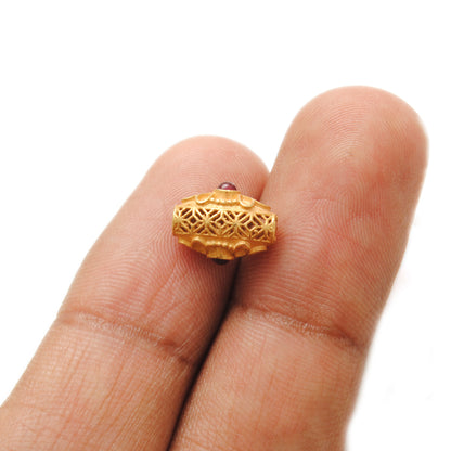 18K Solid Yellow Gold Oval Beads with Stone Inlay - 11x7.5 mm