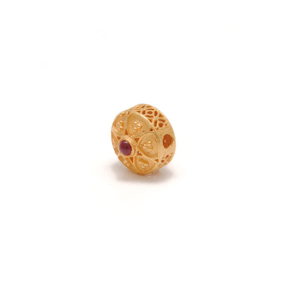 18k Solid Gold Fancy Rondelle DIY Beads With Red Stones  9X8MM