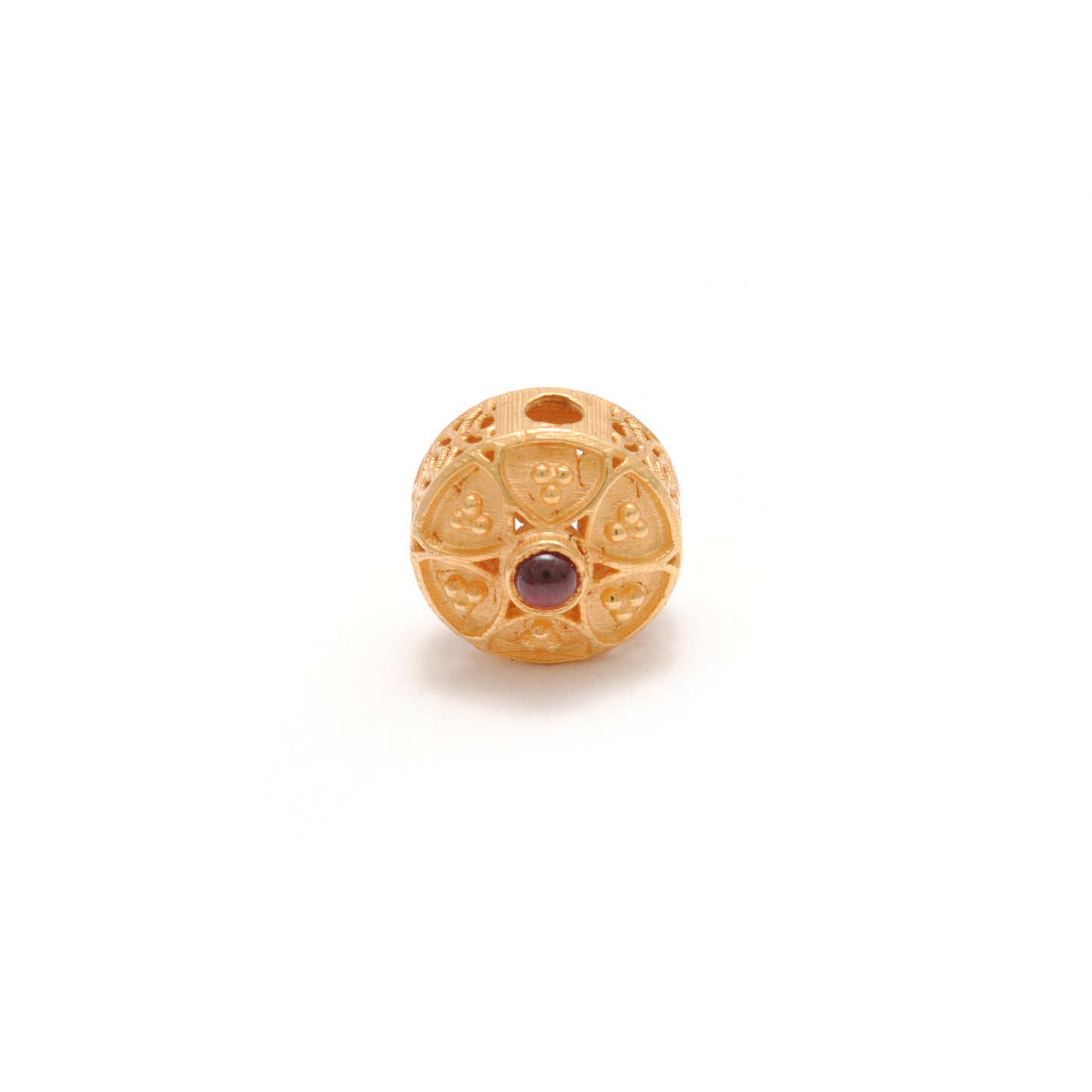 18k Solid Gold Fancy Rondelle DIY Beads With Red Stones  9X8MM
