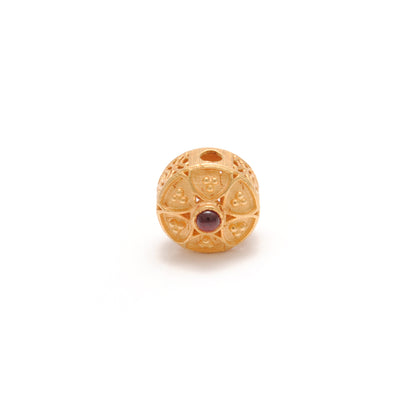 18k Solid Gold Fancy Rondelle DIY Beads With Red Stones  9X8MM