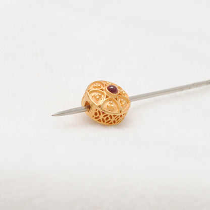 18k Solid Gold Fancy Rondelle DIY Beads With Red Stones  9X8MM