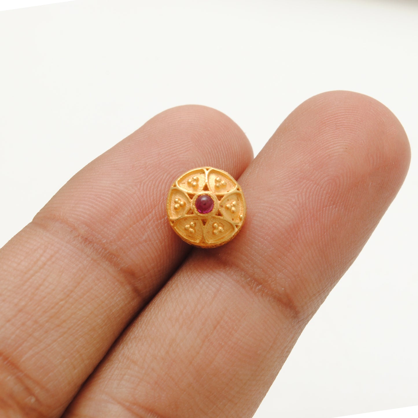 18k Solid Gold Fancy Rondelle DIY Beads With Red Stones  9X8MM