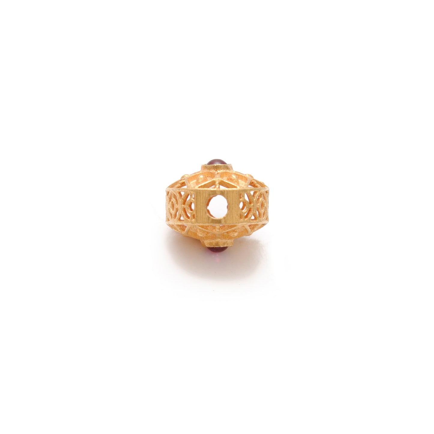 18k Yellow Gold Fancy Flower Engraved Gemstone Rondelle Beads 9mm