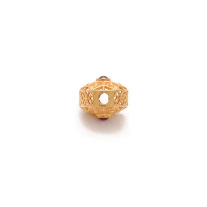 18k Yellow Gold Fancy Flower Engraved Gemstone Rondelle Beads 9mm
