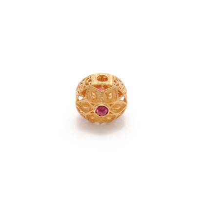 18k Yellow Gold Fancy Flower Engraved Gemstone Rondelle Beads 9mm