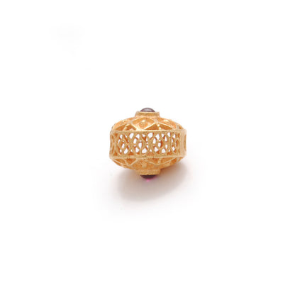 18k Yellow Gold Fancy Flower Engraved Gemstone Rondelle Beads 9mm