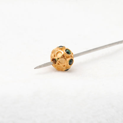 18k Yellow Gold Green Stone Studded Rondelle Beads 8mm