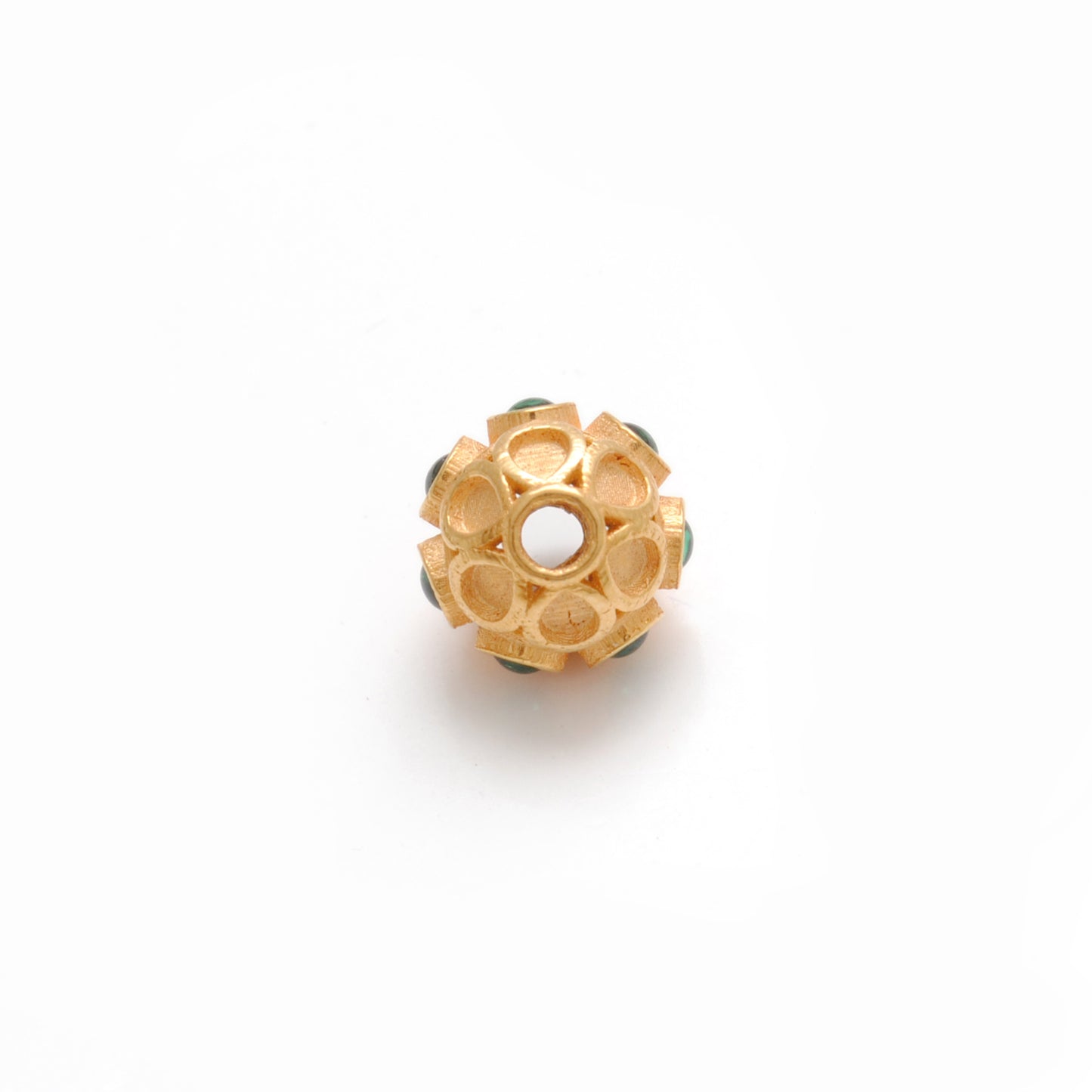 18k Yellow Gold Green Stone Studded Rondelle Beads 8mm