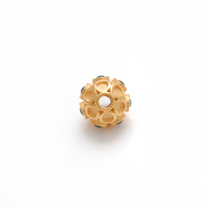 18k Yellow Gold Green Stone Studded Rondelle Beads 8mm