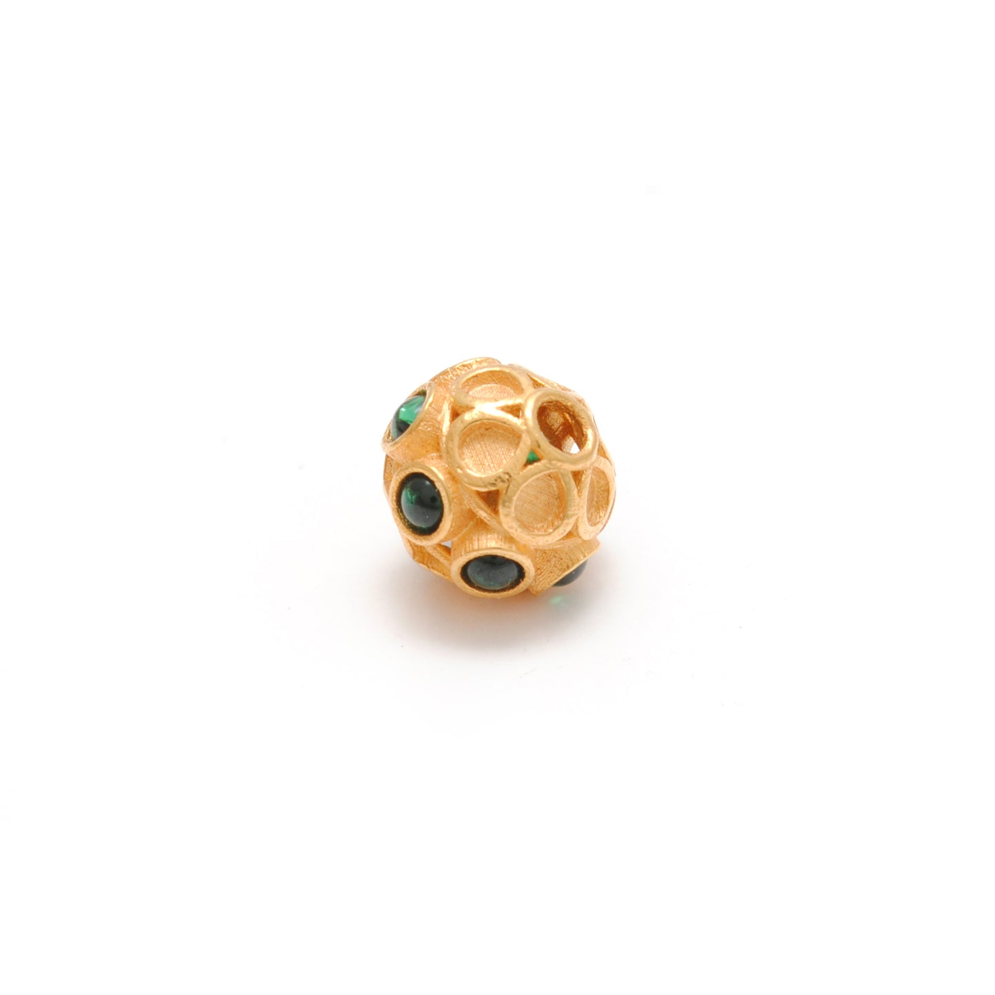 18k Yellow Gold Green Stone Studded Rondelle Beads 8mm