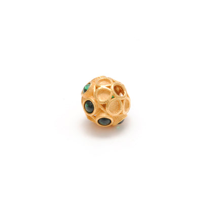 18k Yellow Gold Green Stone Studded Rondelle Beads 8mm