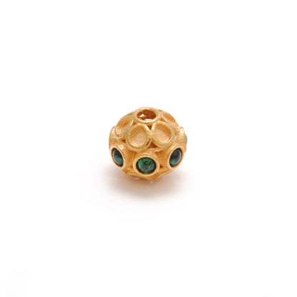 18k Yellow Gold Green Stone Studded Rondelle Beads 8mm