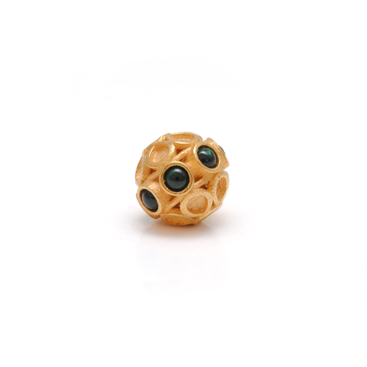 18k Yellow Gold Green Stone Studded Rondelle Beads 8mm