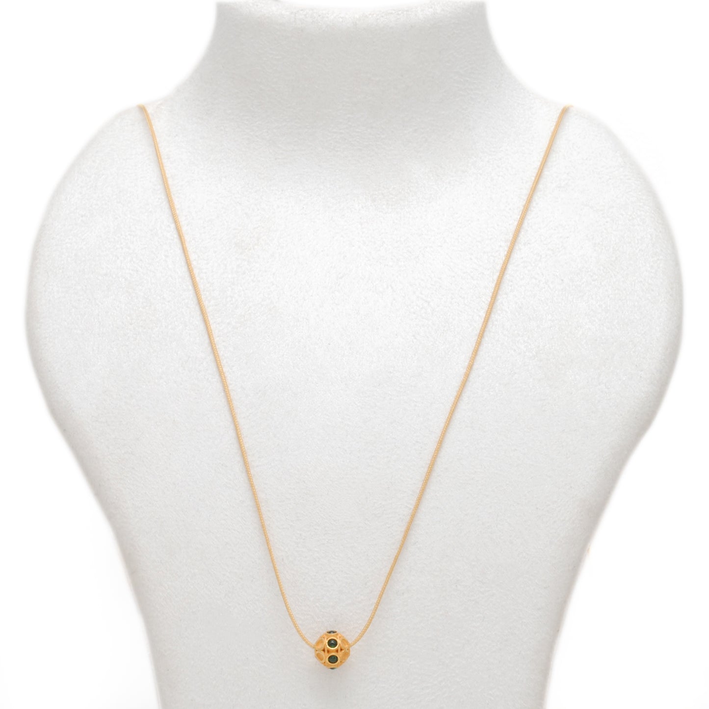 18k Yellow Gold Green Stone Studded Rondelle Beads 8mm
