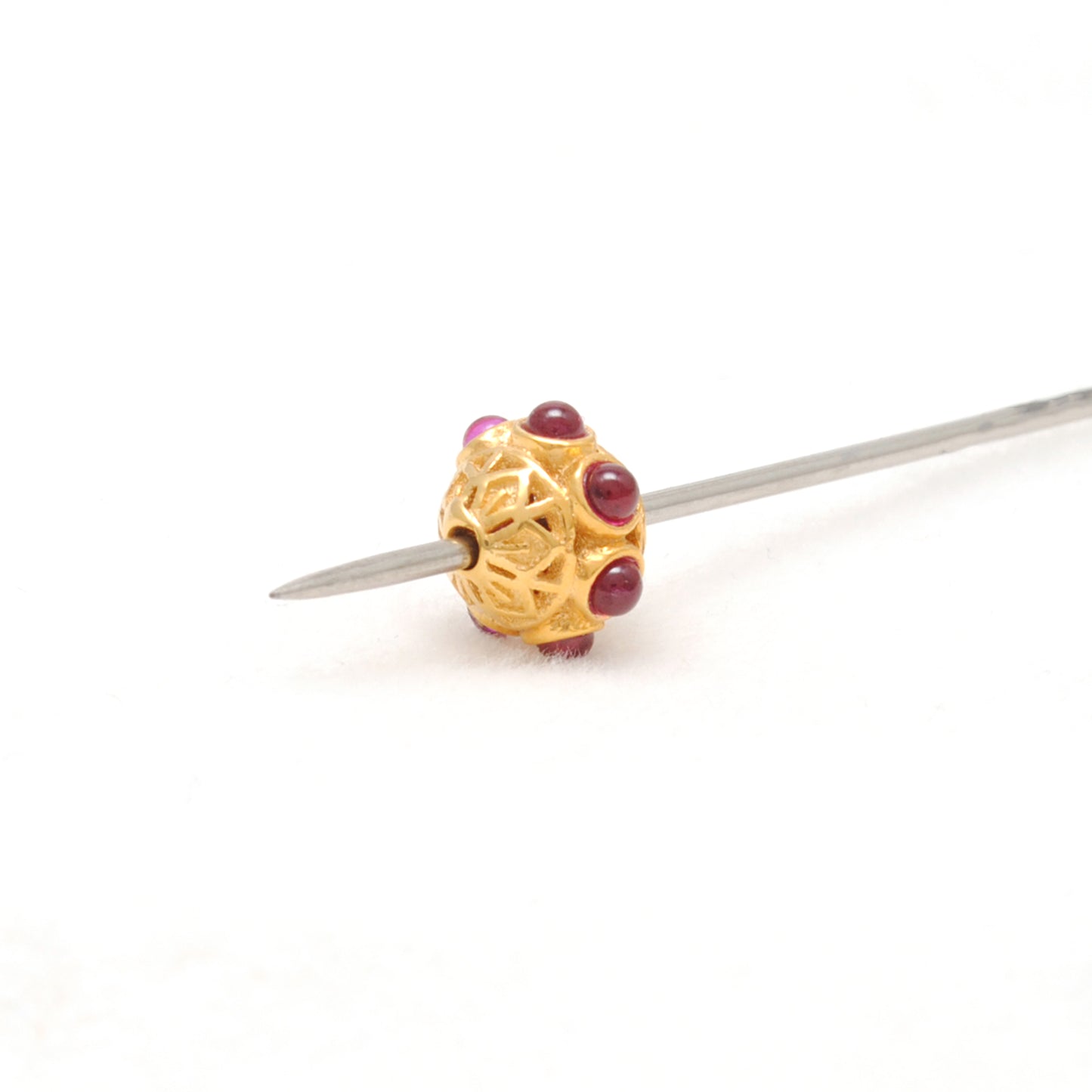 18k Solid Yellow Gold Stones Studded Rondelle Beads