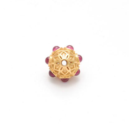 18k Solid Yellow Gold Stones Studded Rondelle Beads