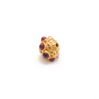 18k Solid Yellow Gold Stones Studded Rondelle Beads
