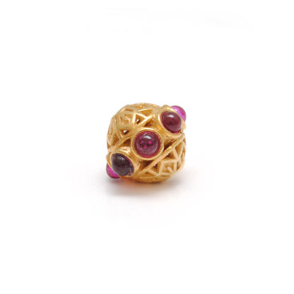 18k Solid Yellow Gold Stones Studded Rondelle Beads
