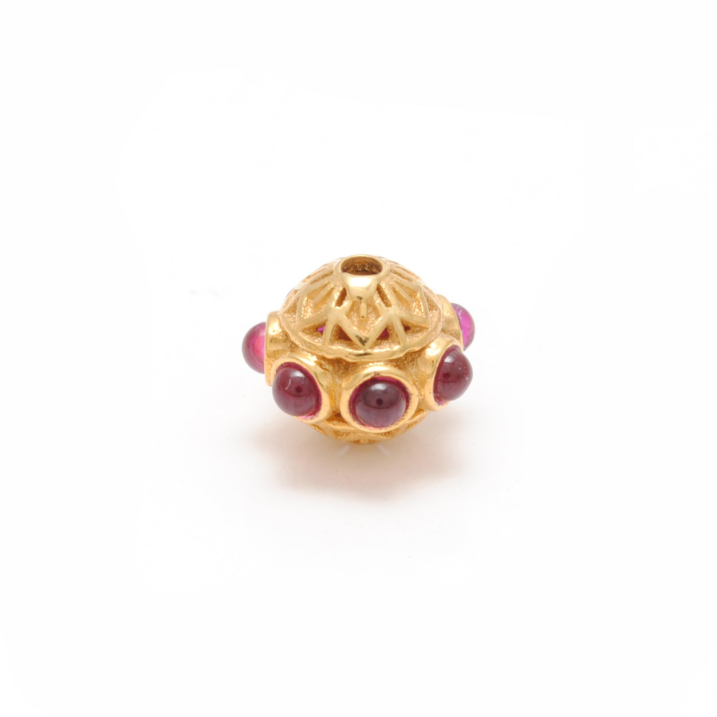 18k Solid Yellow Gold Stones Studded Rondelle Beads