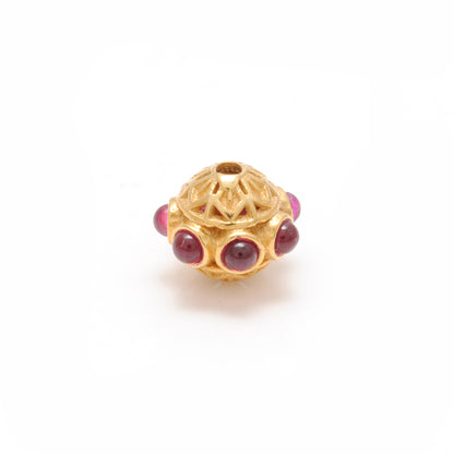 18k Solid Yellow Gold Stones Studded Rondelle Beads
