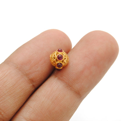 18k Solid Yellow Gold Stones Studded Rondelle Beads