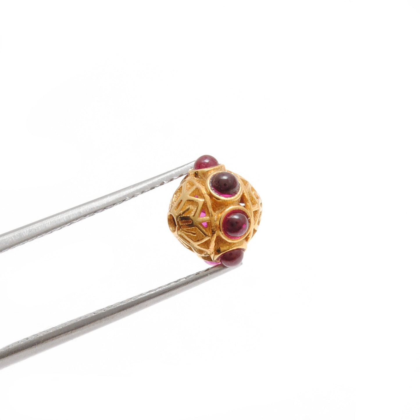 18k Solid Yellow Gold Stones Studded Rondelle Beads