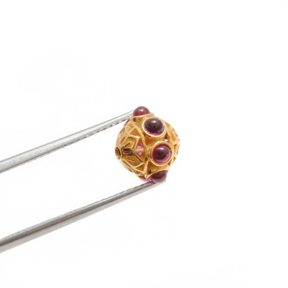 18k Solid Yellow Gold Stones Studded Rondelle Beads