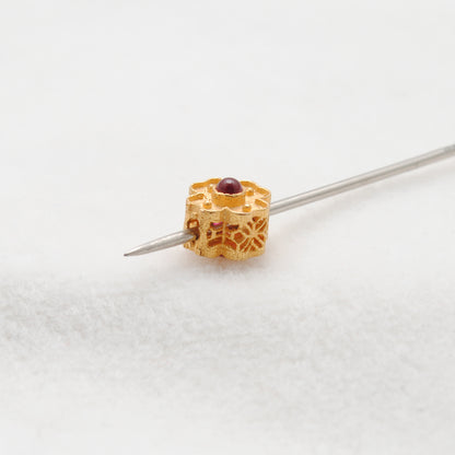 18k Solid Gold Unique Studded Stone Spacer Beads Findings 7mm