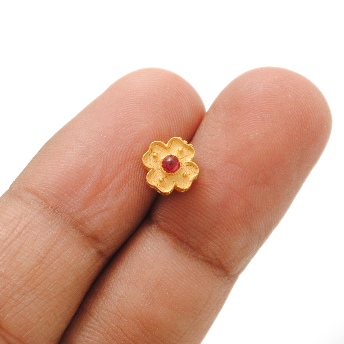 18k Solid Gold Unique Studded Stone Spacer Beads Findings 7mm
