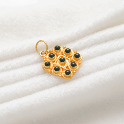 18k Yellow Gold Stone Studded Cushion Charm Pendent 15mm