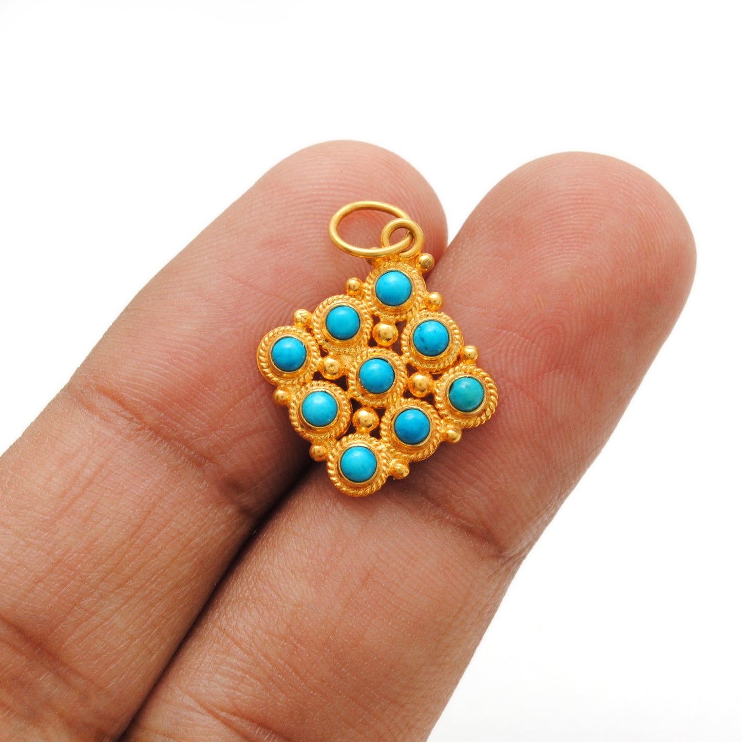 14mm Solid 18k Gold Cushion Pendant With Sky Blue Stone Jewelry