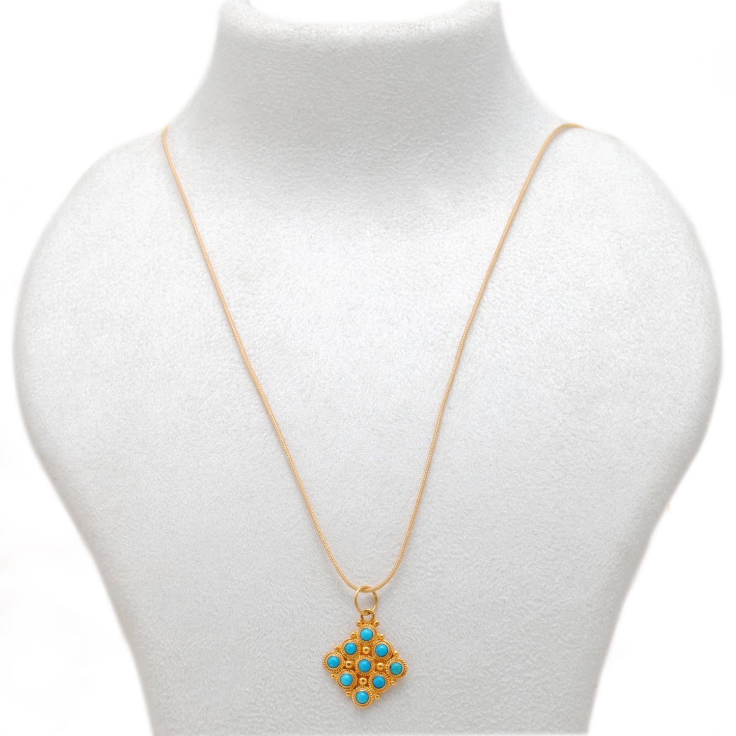 14mm Solid 18k Gold Cushion Pendant With Sky Blue Stone Jewelry