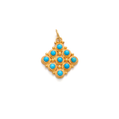14mm Solid 18k Gold Cushion Pendant With Sky Blue Stone Jewelry