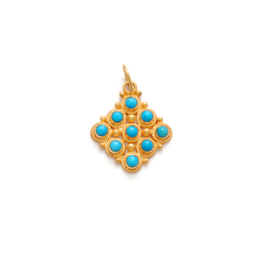 14mm Solid 18k Gold Cushion Pendant With Sky Blue Stone Jewelry