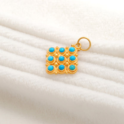 14mm Solid 18k Gold Cushion Pendant With Sky Blue Stone Jewelry