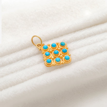 14mm Solid 18k Gold Cushion Pendant With Sky Blue Stone Jewelry