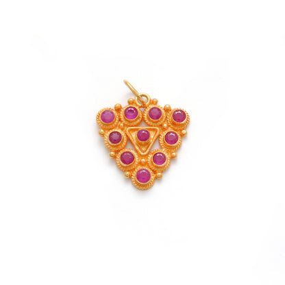 18K Solid Yellow Gold Stone Studded Triangle Pendant