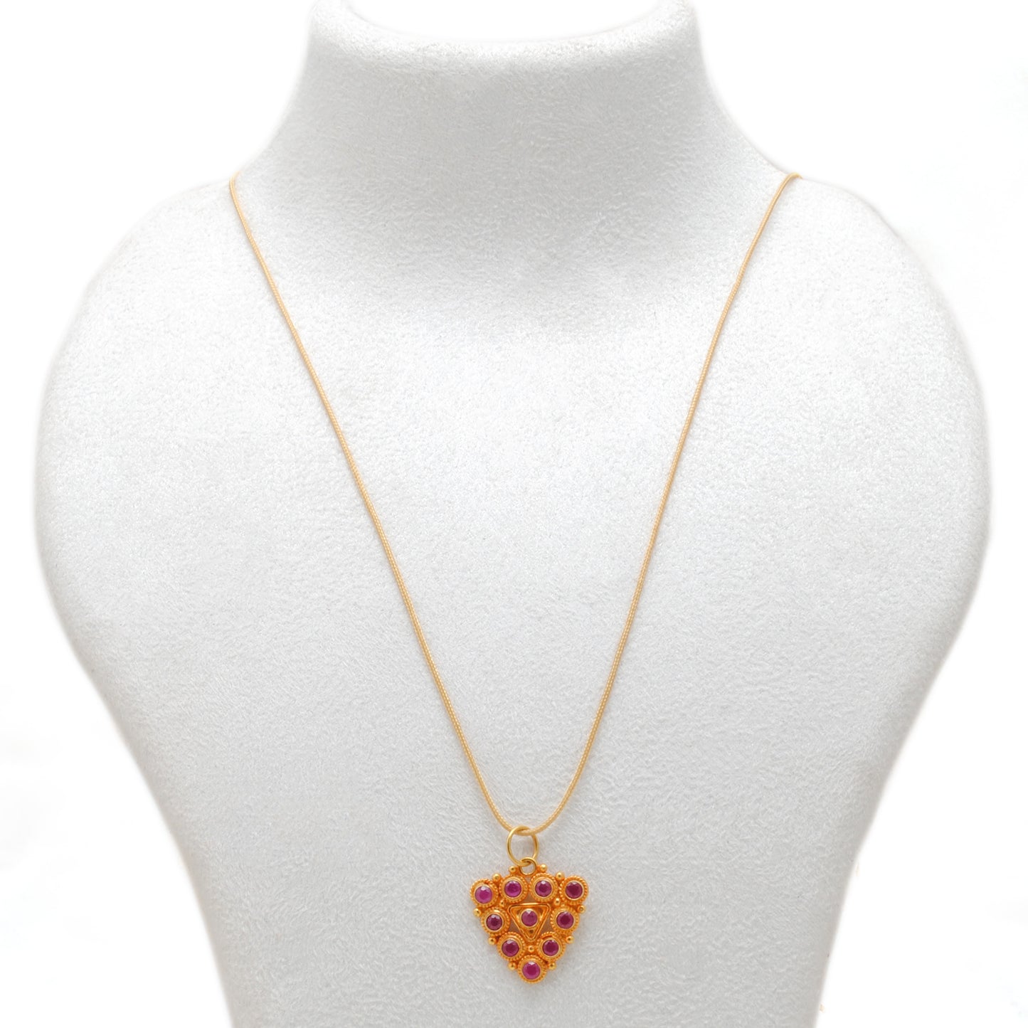 18K Solid Yellow Gold Stone Studded Triangle Pendant