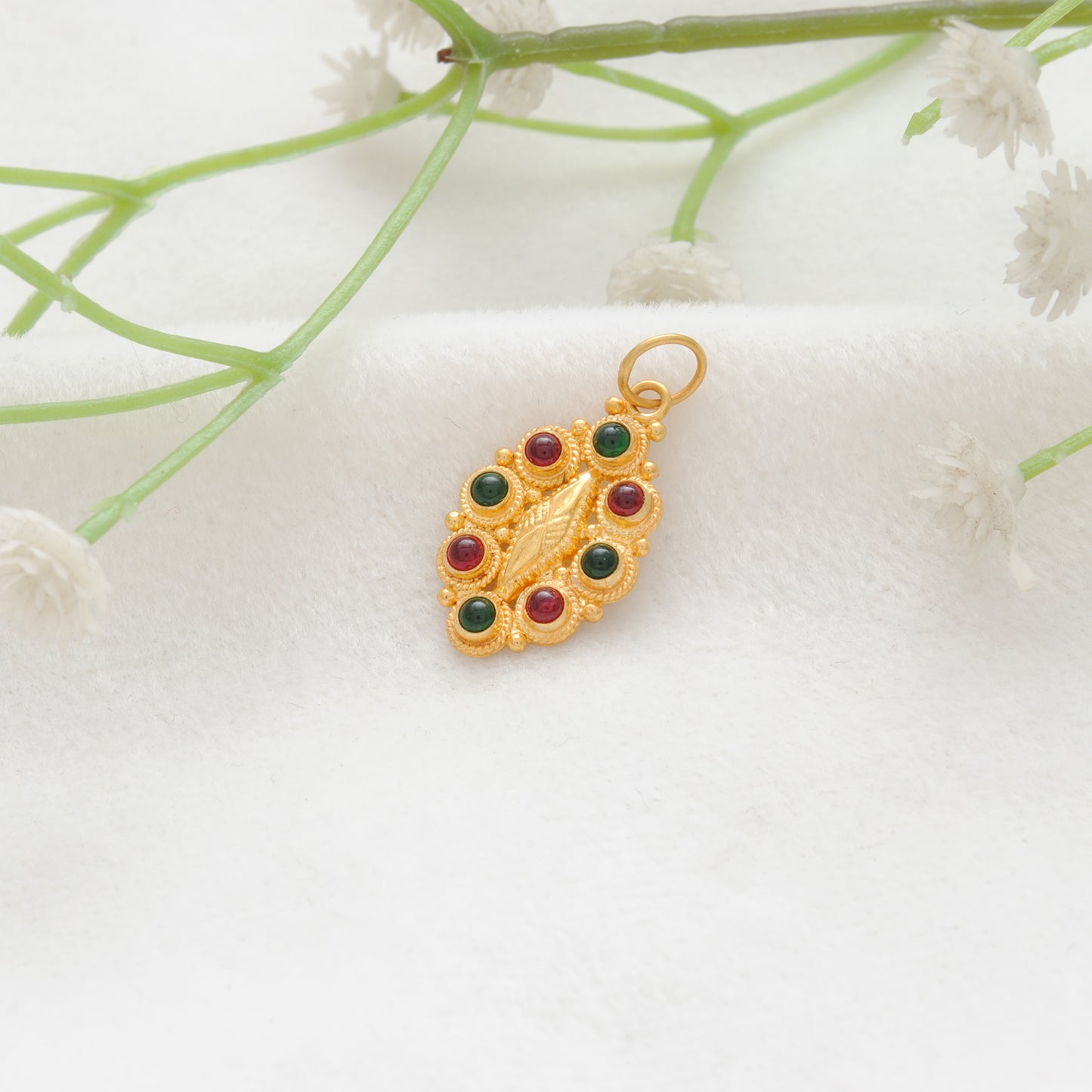 18k Solid Yellow Gold Multi-Gemstone Oval Pendant