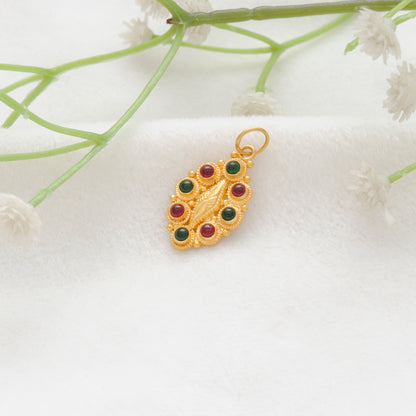 18k Solid Yellow Gold Multi-Gemstone Oval Pendant