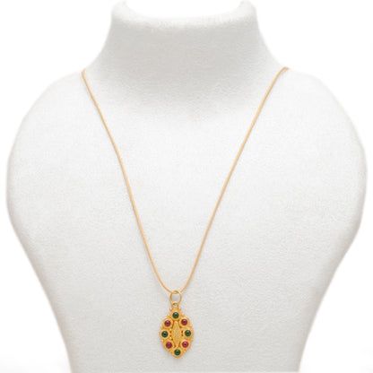 18k Solid Yellow Gold Multi-Gemstone Oval Pendant