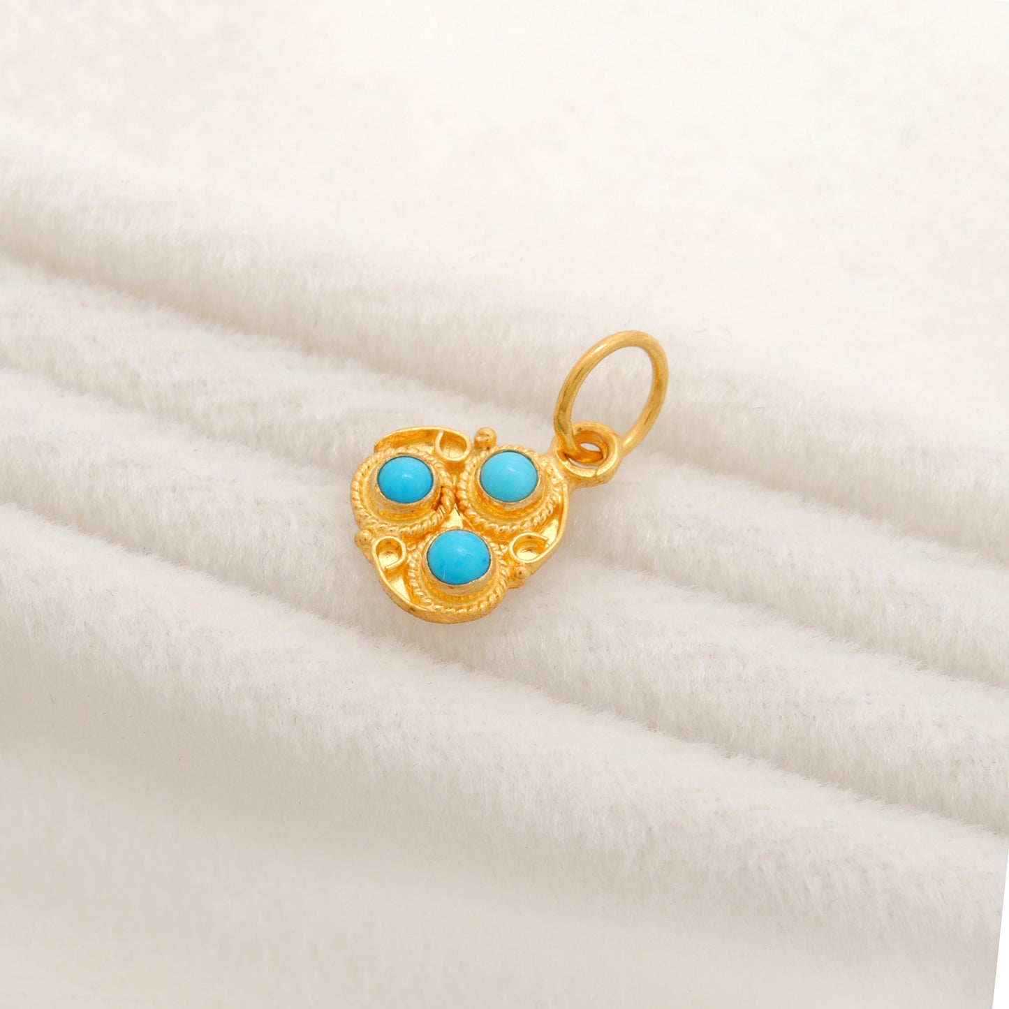 18k Solid Yellow Gold Charm Pendant with Stone 10mm