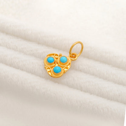 18k Solid Yellow Gold Charm Pendant with Stone 10mm