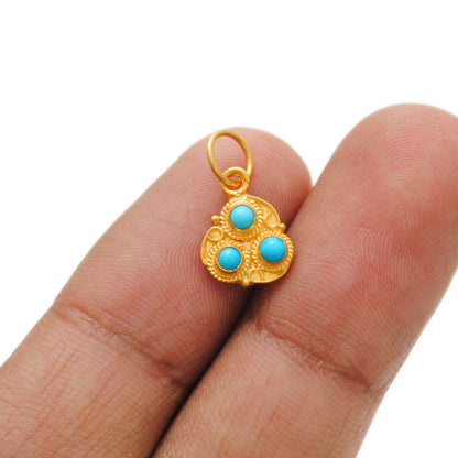 18k Solid Yellow Gold Charm Pendant with Stone 10mm