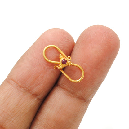 18K Yellow Gold Stone Studded S Clasp Lock  Findings 18mm