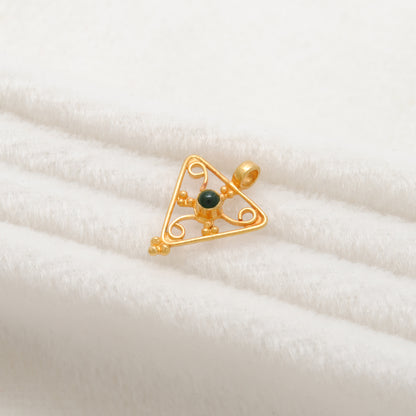 18k Solid Yellow Gold Stone Studded Triangle Charm 12x11mm